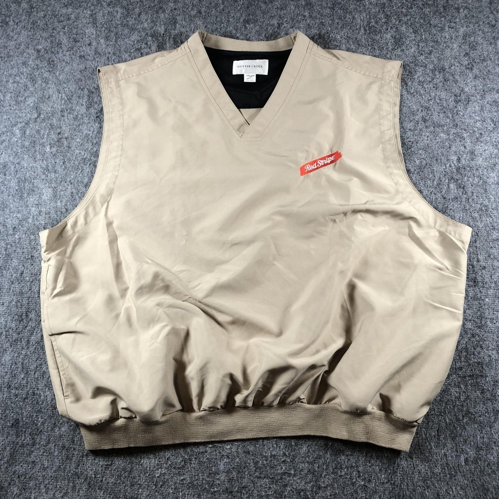 Cutter & Buck Golf Vest Mens 2XB Beige Red Stripe Lightweight Zip